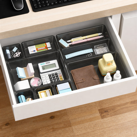 15-Piece Clear Drawer Organizer Set – Multi Size Storage Bins for Makeup, Bathroom, Office & Home Organization